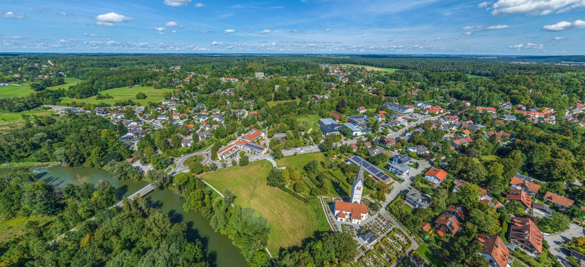 Aerial view of the village of Grafrath an der Amper in the Upper Bavarian district of Furstenfeldbruck