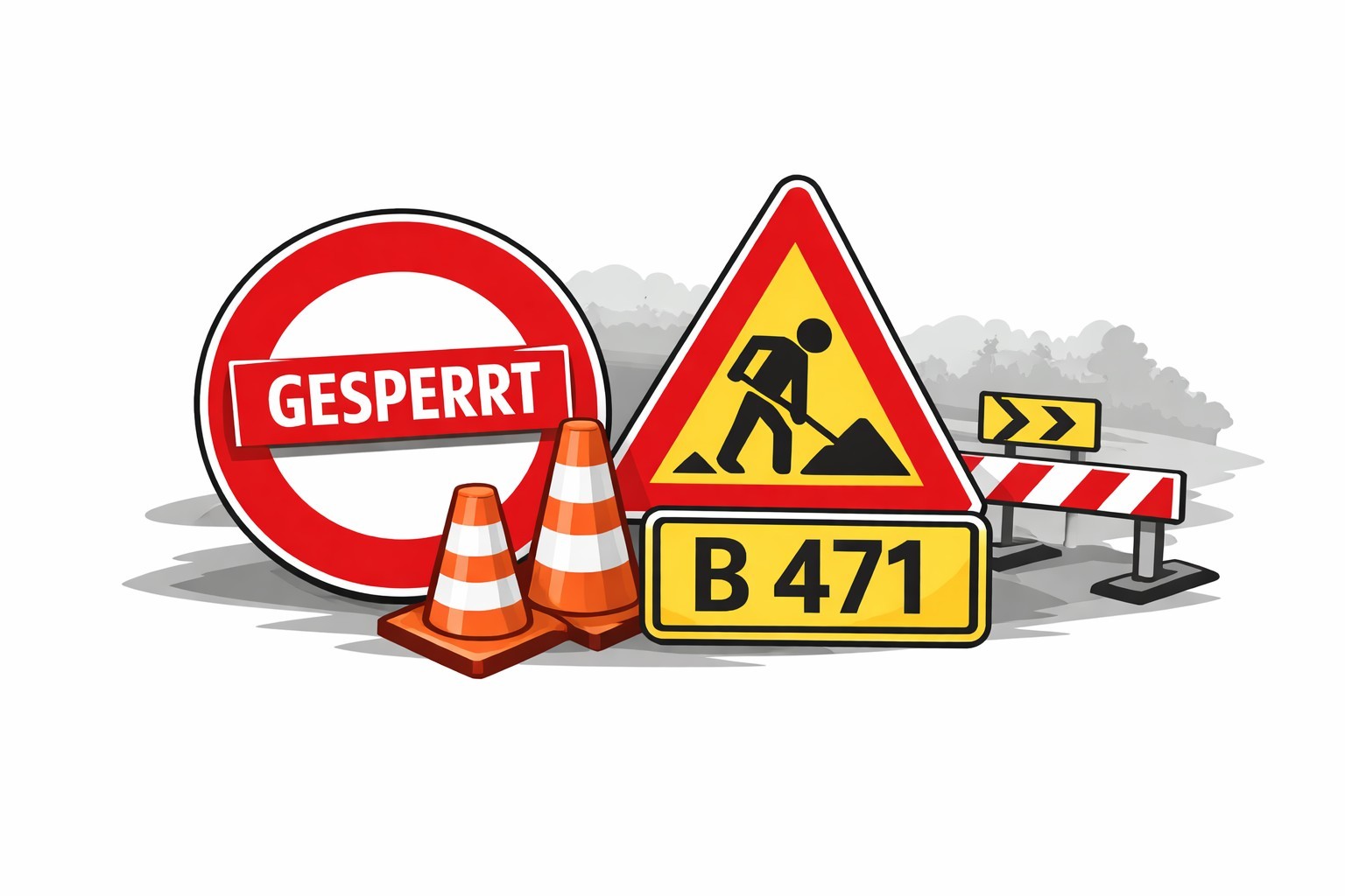 Straßensperrung B 471 mit Baustelle